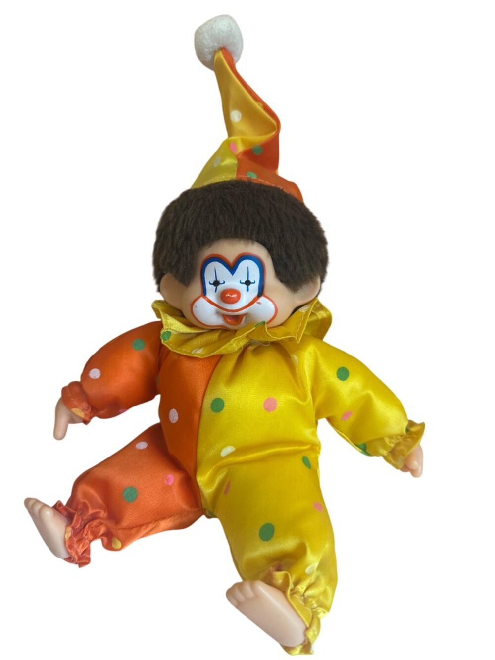 Vintage Monchhichi Corky The Clown Thumb Sucker 1980'S Toy Red Yellow Polka Dot